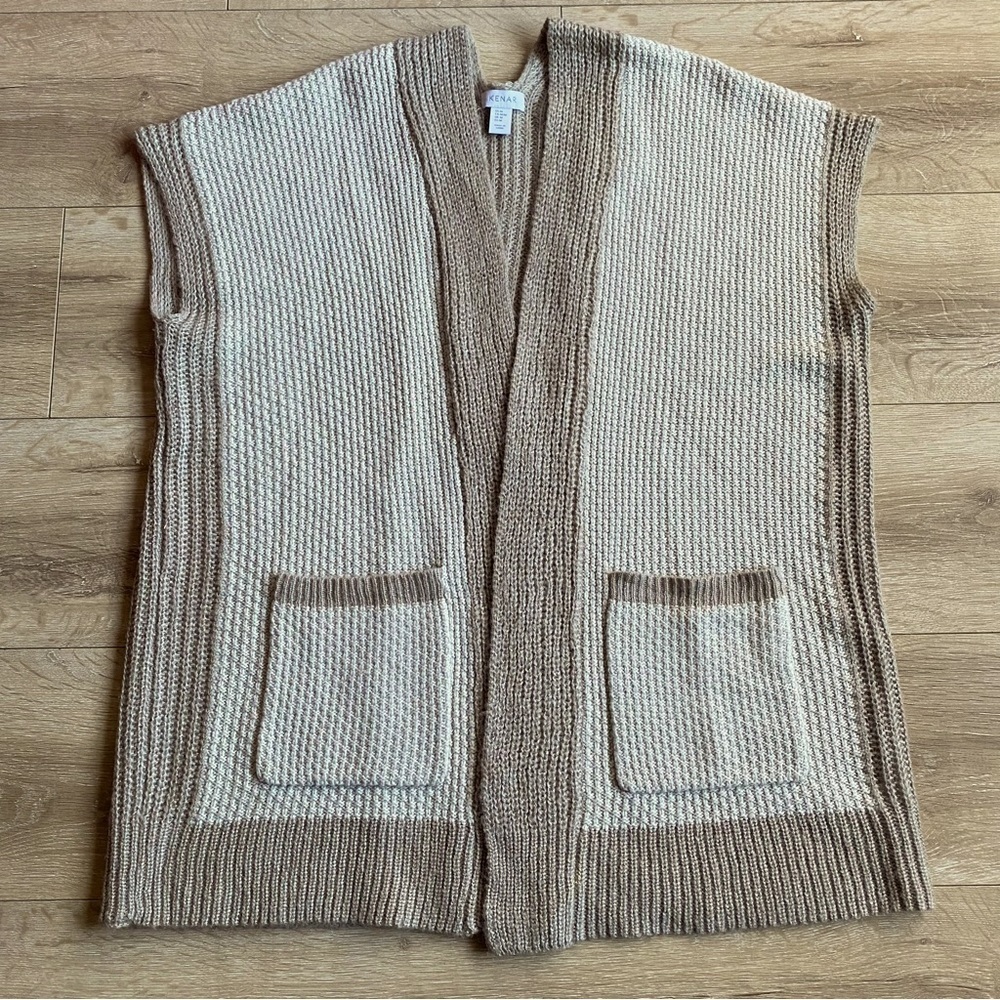 Kenar two tone neutral open front cardigan vest mohair wool minimalist cozy med